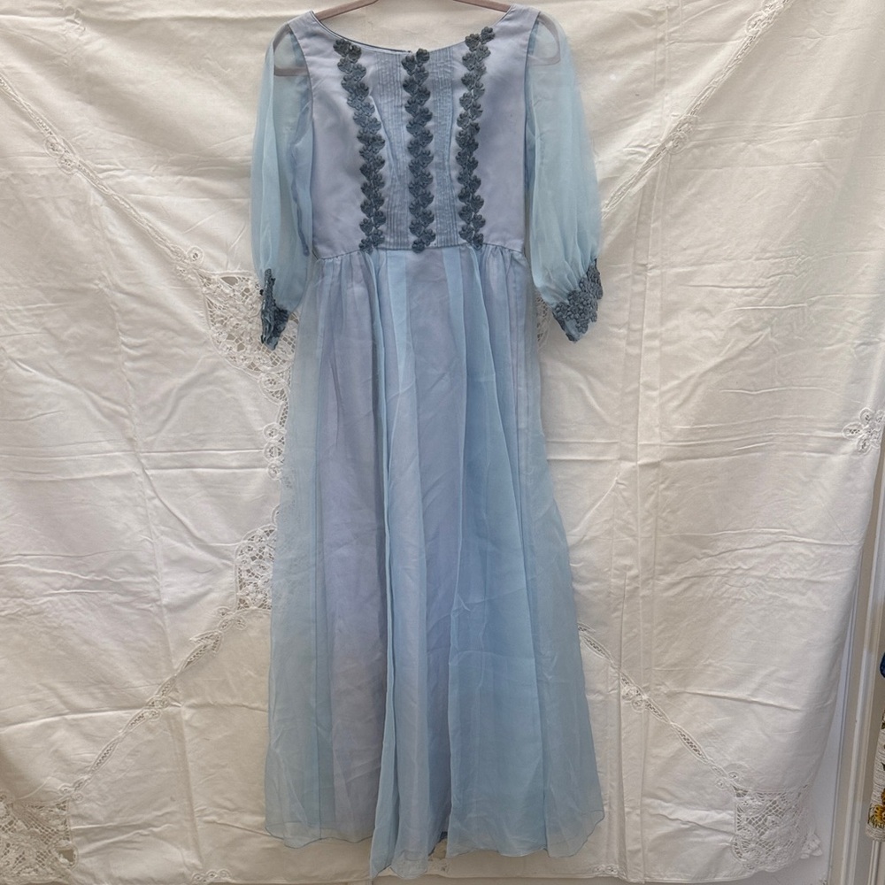 Vintage Emma Domb Light Blue Chiffon Long Dress Gown Back Zip Sz XS/S
